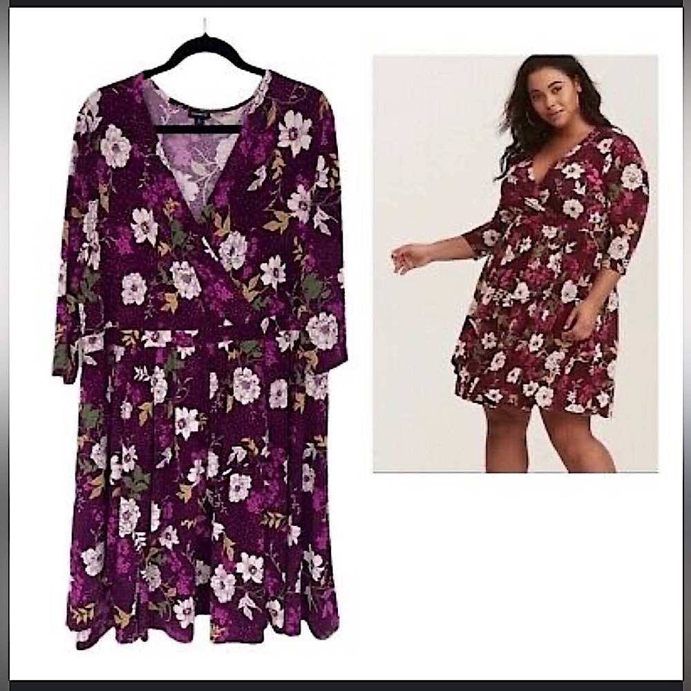 Torrid Purple Floral Faux-Wrap Dress Day/Evening Party Plus size Purple Dress